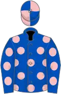 Royal blue, pink spots, quartered cap