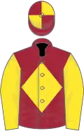 Maroon, yellow diamond and sleeves, quartered cap