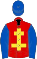 RED, yellow cross of lorraine, royal blue sleeves and cap