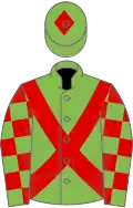 Light green, red cross sashes, check sleeves, red diamond on cap