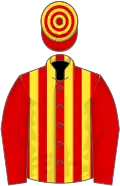 Red and yellow stripes, red sleeves, hooped cap