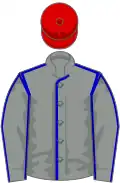 Grey, blue seams, red cap
