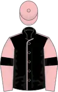 Black, pink seams, pink sleeves, black armlets, pink cap