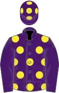 Purple, yellow spots, purple sleeves, yellow spots on cap