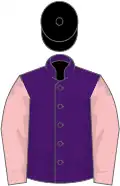 Purple, pink sleeves, black cap