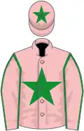 Pink, green star and seams on sleeves, star on cap