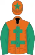 Orange, emerald green cross of lorraine, sleeves and star on cap