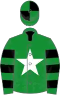 Green, white star, black hooped sleeves and quartered cap