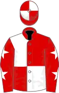 RED and WHITE QUARTERED, white stars on sleeves, quartered cap