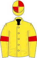 Yellow, red armlets, quartered cap