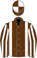 Brown, white braces, striped sleeves, quartered cap