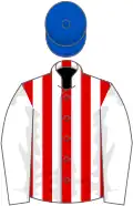 Red and white stripes, white sleeves, royal blue cap