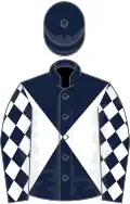 Dark blue and white diabolo, diamonds on sleeves, dark blue cap
