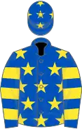 Royal blue, yellow stars, hooped sleeves and stars on cap