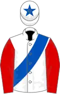 White, Royal Blue sash, Red sleeves, White cap, Royal Blue star