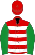 Red and white hoops, green sleeves, red cap