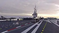 View from the flight deck, with the distinctive French landing markings.