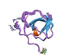 4gbq: SOLUTION NMR STRUCTURE OF THE GRB2 N-TERMINAL SH3 DOMAIN COMPLEXED WITH A TEN-RESIDUE PEPTIDE DERIVED FROM SOS DIRECT REFINEMENT AGAINST NOES, J-COUPLINGS, AND 1H AND 13C CHEMICAL SHIFTS, 15 STRUCTURES
