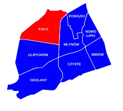 The location of the City Information System area of Koło within the district of Wola