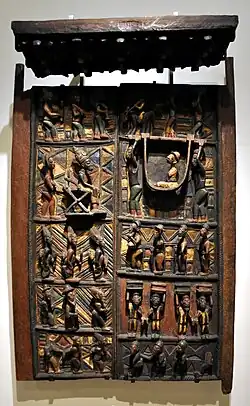 Pair of door panels and a lintel; circa 1910–1914; by Olowe of Ise; (British Museum, London)