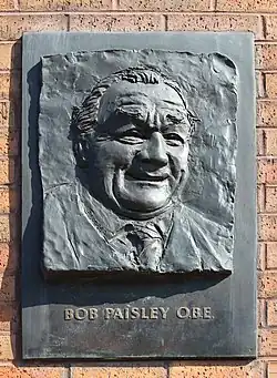 A plaque of Bob Paisley