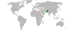 Map indicating locations of Pakistan and Lebanon