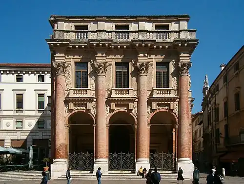 Renaissance Composite columns of the Palazzo del Capitaniato, Vicenza, Italy, by Andrea Palladio, designed in 1565 and built in 1571-1572