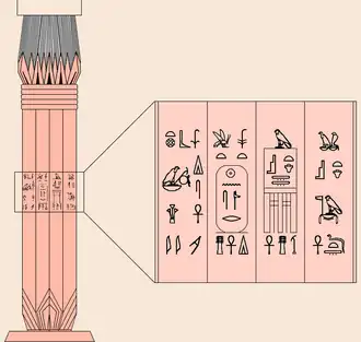 A depiction of a column taken based on renderings of the column from Borchardt (1907), pp. 68; Blatt 5; and Verner (2001d) p. 317.