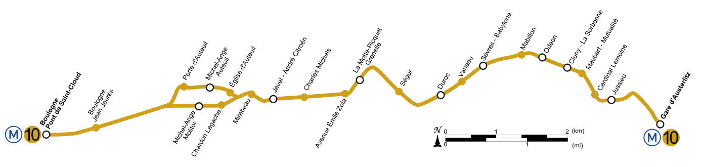 Geographically accurate path of Paris Métro Line 10