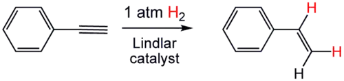 Partial hydrogenation of phenylacetylene using the Lindlar catalyst.
