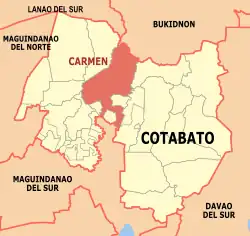 Map of Cotabato with Carmen highlighted