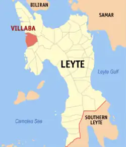 Map of Leyte with Villaba highlighted