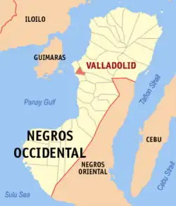 Map of Negros Occidental with Valladolid highlighted