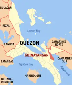 Map of Quezon with Guinayangan highlighted