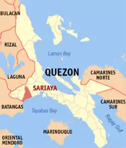 Map of Quezon with Sariaya highlighted