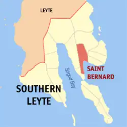 Map of Southern Leyte with Saint Bernard highlighted