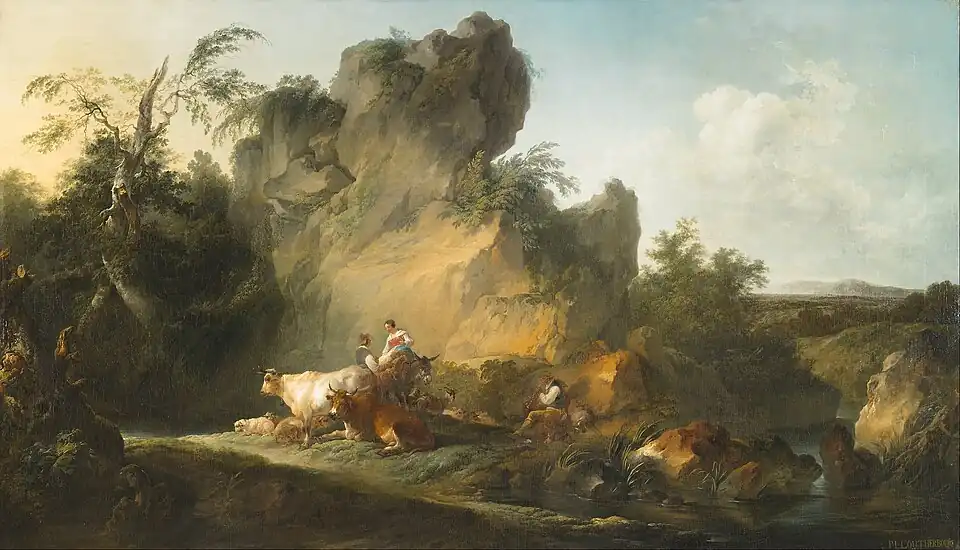 Philip James de Loutherbourg , Landscape with Figures and Animals, 1763