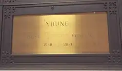 Crypt containing the cremated remains of George Ulysses Young (1867–1926) and his wife Mary E. Young (1884–1940).