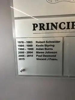 Principals plaque at St Francis Xavier College Beaconsfield (2023)