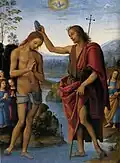 Dove representation in the Baptism of Christ by Pietro Perugino, c. 1498
