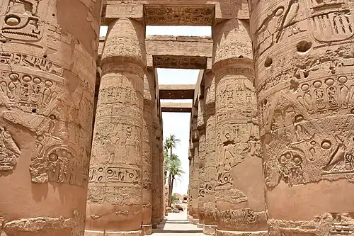 Hypostyle Hall of the Karnak Temple Complex, Luxor, Egypt, unknown architect, c.1294–1213 BC[38]