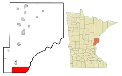 Location of the city of Rock Creek within Pine County, Minnesota