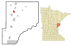 Location of the city of Rutledge within Pine County, Minnesota