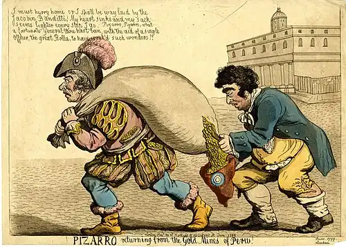 Another print featuring Sheridan as Pizarro and also depicting his political ally Charles James Fox