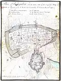 Ink wash of a plan of Bangalore by Robert Home (1752-1834) in 1791. Plan of Bangalore (with the Attacks) taken by the English Army under the Command of the Rt. Honble. Earl Cornwallis KG etc. March 22, 1791. Part of 22 drawings along with a map and three plans completed by Home, whilst accompanying the British army under Cornwallis during the 3rd Mysore War 1791-1792[29]