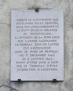 Plaque at Fort Montluc, Lyon