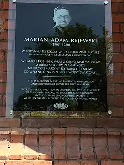Plaque in memoriam to Marian Rejewski