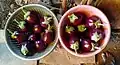 Freshly plucked brinjals from the field