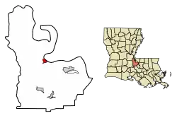 Location of Morganza in Pointe Coupee Parish, Louisiana.