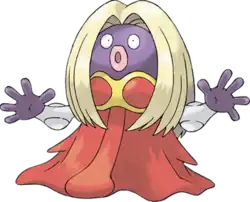 Official artwork of Jynx as it appears in the series. It is a humanoid, female-resembling Pokémon.
